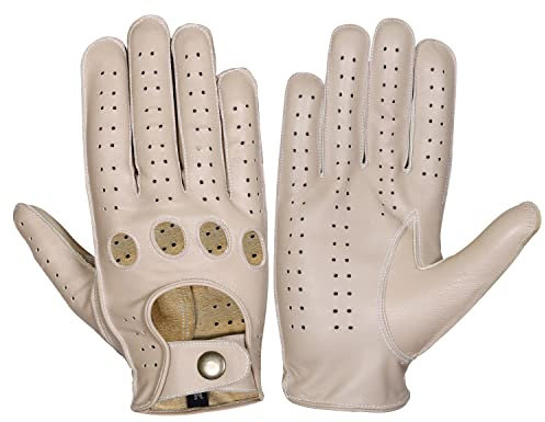 Handschuhe aus echtem Leder, reines Leder Mode Handschuhe, Lammleder Handschuhe, Leder Motorradhandschuhe, Knuckle Fit Handschuhe (Medium, Beige)