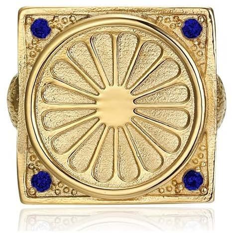 BOBIJOO Jewelry - Enorme Bague Chevalière Homme Gitan Niglo Drapeau Voyageur Acier Inoxydable Or Saphir Bleu - 71 (13 US)