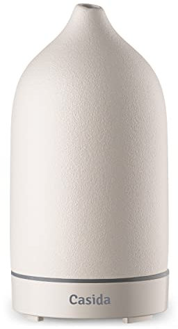 Moderner Keramik Aroma Diffuser - Aromadiffuser für ätherische Öle mit LED Licht 3-in-1: Ultraschall Diffusor, Luftbefeuchter und Nachtlicht - 100 ml Wassertank (Weiß)