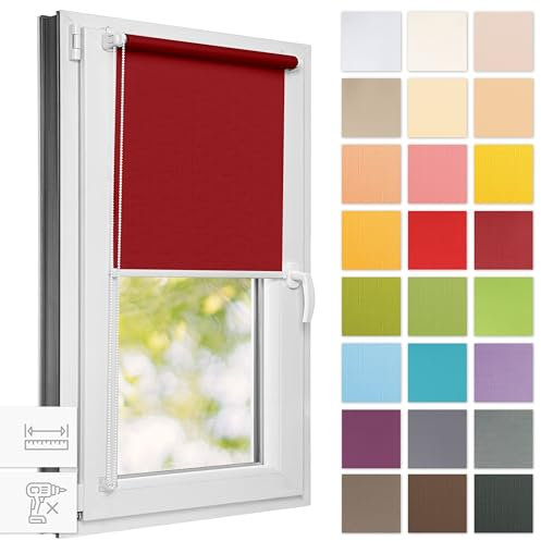 Estika Rollo für Fenster ohne Bohren - 90cm x 150cm - Dunkelrot - 25 Stoff Farben, Klemmfix Montage, Fenster rollos für innen, Sichtschutz für Fenster und balkontür (90 cm Stoffbreite)