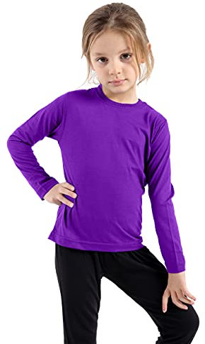 GW CLASSY OUTFIT Kids Girls Boys Plain Long Sleeve Crew T-Shirts Basic Top School Kids T-Shirt Tops Crew Neck Uniform Jumper UK Size (Purple, 5-6 Years)