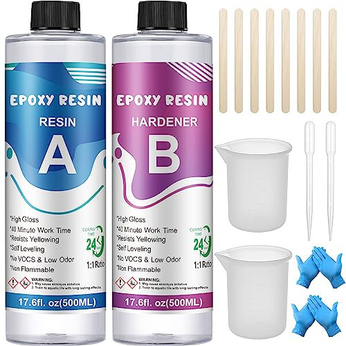 OFCIIN Epoxidharz Set Anfänger 1000ml, Glasklar Epoxy Resin harz Gießen Set Mit Epoxidharz Formen, Epoxidharz Zubehör, Epoxidharz mit Härter für Holz, Schmuckherstellung, Malerei, Handwerk