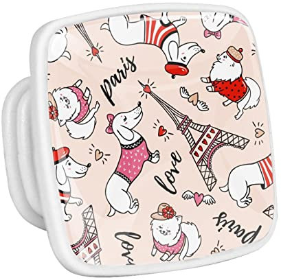 Adamion 4 Pcs Möbelknopf Schrankknöpfe Niedlicher Hund Und Turm Fluoreszierender Schubladenknopf, Möbelknöpfe Set Möbelgriff Weiß 3x2.1x2 cm