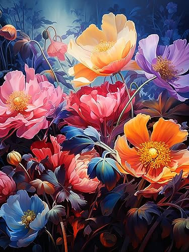 Zariocy 5D Diamond Painting Kits Bunter Blumenstrauß, DIY Malen mit Diamantkunst Blume Round Full Drill Crystal Diamond Stickerei Gemälde Kunsthandwerk für Home Office Wall Decor 30x40 cm