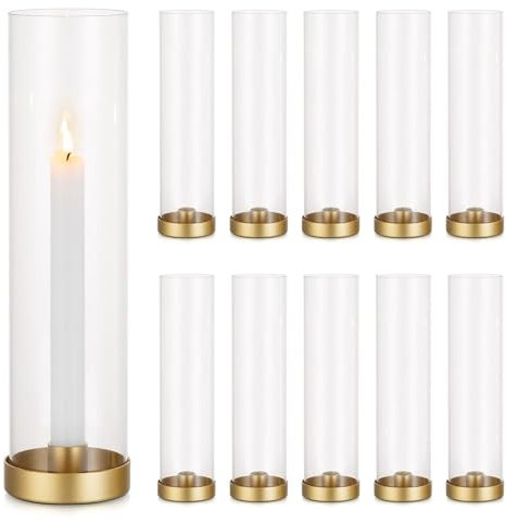 Romadedi Bougeoir Doré avec Verre Amovible - Lot de 10 Chandelier en Métal pour Bougie Decorative Deco Maison Bougeoirs pour Centre de Table Mariage Noël Fête