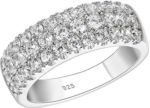 SHELOVES Row Eternity Rings for Women 925 Sterling Silver Round CZ AAAAA