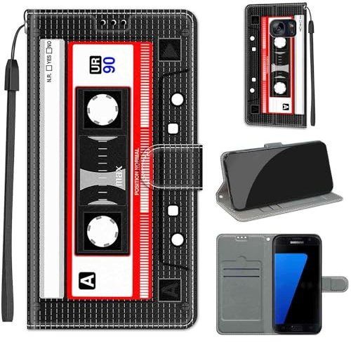 Handyhülle für Samsung Galaxy S7, Tonband | Premium Leder Flip, Klappbar, Stoßfest, Magnetisch, Standfunktion, Kartenfächer, Wallet Handyhülle