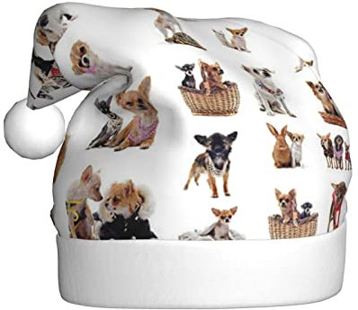 COMAAM Niedlicher Chihuahua Mops-Muster Erwachsene Plüsch Weihnachtsmütze Weihnachten Dekorative Hut Geeignet Für Silvester Party Supplies