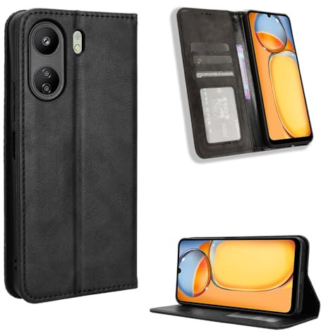 Fitudoos Handyhülle für Xiaomi Poco C65/Redmi 13C 4G Hülle Leder, Handyhülle für Xiaomi Poco C65/Redmi 13C 4G Hülle Leder Flip Case Brieftasche Etui - Schwarz.