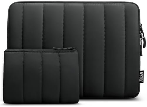 TECOOL 13.3 Zoll Laptop Tasche Hülle für MacBook Air 13 13.6 M4 M3 M2 2025 2024-2010,MacBook Pro 13/14 M4 M3 M2 M1 2024 2022-2012,Puffy 13.3 Acer Dell Lenovo HP Spritzfeste Laptop Tasche,Schwarz
