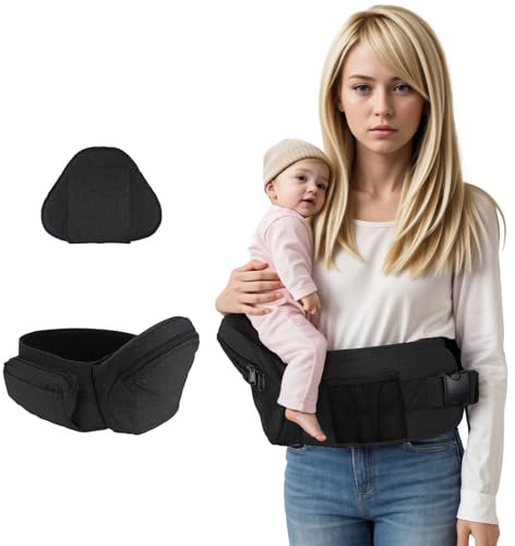 Ergonomischer Hüftsitz Babytrage mit Taillenstütze, Leichte Baby Hüfttrage von Neugeborenen bis Kleinkind, Verstellbarer Baby Taille Hocker Sitz für 6 Monate Plus (Schwarz)