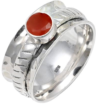 JEWELFORCE Karneol Edelstein Spinner Ring 925 Sterling Silber Meditationsring Männer und Frauen Geschenkartikel handgefertigter Schmuck JSR-144L_48 (15.3)