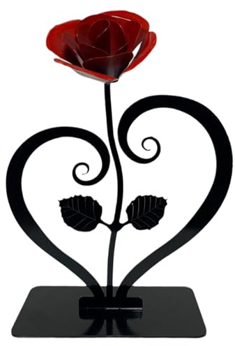 Raxove Eternal Rose in Wrought Iron, Wrought Iron Rose Ornament, Rose Iron Rose with Stand, Rose Metal Red Wrought Iron Sculpture, Iron