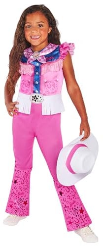 Rubies Déguisement Barbie Cowboy classique pour filles et garçons - Jumpsuit imprimé numériquement en rose avec chapeau - Officiel Barbie Mattel pour carnaval, Halloween, anniversaire, Noël