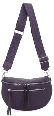 Damen Tasche Crossbody Schultertasche Gürteltasche Brusttasche Hüfttasche Bauchtasche Umhängetasche Cross-Over Bodybag Handytasche Geldtasche Kosmetiktasche Leder Optik Lila S mit RV vorn