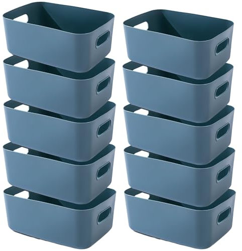 EURXLQ 10 stück Blau Aufbewahrungsbox Kunststoff Aufbewahrungskorb mit Griffen 25×17×10cm,Badezimmer Organizer Küchenschrank Organizer Box Körbe Aufbewahrung Kunststoffbox für Regal