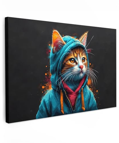 MuchoWow© Wandbilder Groß 120x80 cm XXL Wohnzimmer Wanddeko Schlafzimmer Zimmerdeko Fotowand Zimmer Deko auf Wand Dekoration Wall Art Graffiti - Katze - Tiere - Street Art - Haustiere - Banksy