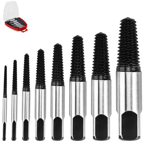 SRJQXH Schraubenausdreher Set Profi 1/8-9/5 Zoll, 8 Stück Linksausdreher Set, Screw Extractor Kit, Geeignet für Beschädigte Schrauben und Rohre, M3-M45