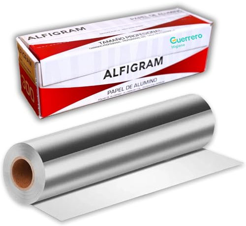 Aluminio Industrial Papel - Rollo Grande Plata de 300 mm y 13 Micras - Sierra para Corte, Cocina, Alimentación, Catering o Peluquería (1 Unidad)