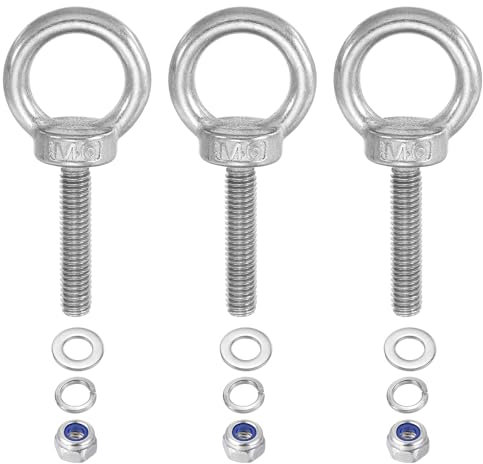 PATIKIL M6 x 30mm Bullone Occhiello a Spalla Sollevamento, 3pz Bullone a Occhiello Filettato Ring Sollevamento in Acciaio Inossidabile 304 con Rondelle Dadi
