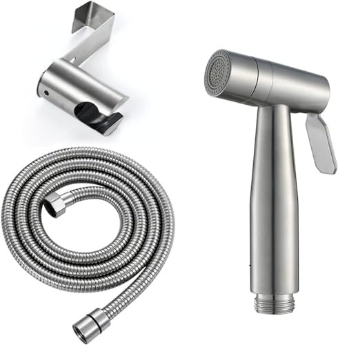 WC-Duschset mit 2 Funktionen, Hand-Bidet-Sprühgerät aus gebürstetem Edelstahl, Bidet-Sprühkopf mit Haken für persönliche Hygiene und Bettbad, Edelstahl