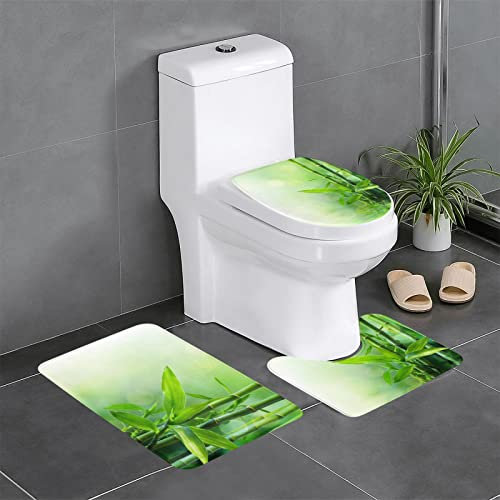 EVIUS Lot de 3 tapis de salle de bain antidérapants + tapis contour WC + tapis de bain en bambou pour décoration picturale, combinaison parfaite de luxe et de confort