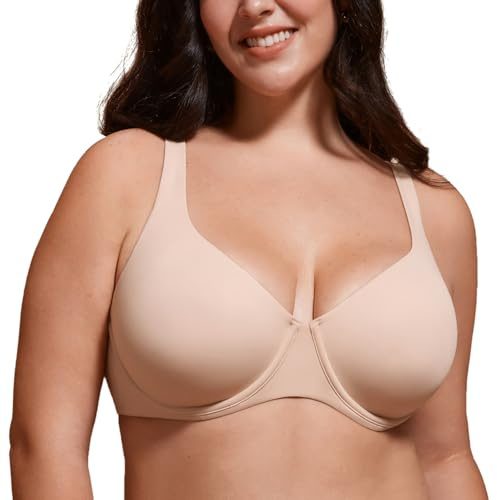 DELIMIRA Women's Confishape Balconette Bra Supportive T Shirt Full Coverage Plus Size Bras Underwire Unlined Beige - Unlined 40DD