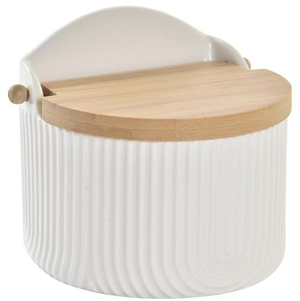 Space Home - Salero Grande Cuadrado Cerámico con Tapa - Azucarero - Bote para Sazonadores - Recipiente para Aliños o Especias - Blanco - Cerámica