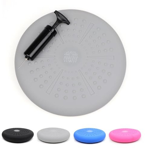 Phoenix Fitness Wobble Cushion - Non-Slip Stability Cushion for Core Strength with Hand Pump - Balance Disc for Adults Physio and Rehab - Sensory Wiggle Seat for Kids - Grey
