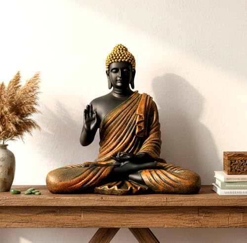 ESPLANADE Meditierendes Buddha-Schaustück aus Kunstharz, Heimdekoration, Idol-Statue, Figur Murti, tibetisch-buddhistische Statue, groß, 37,8 cm hoch