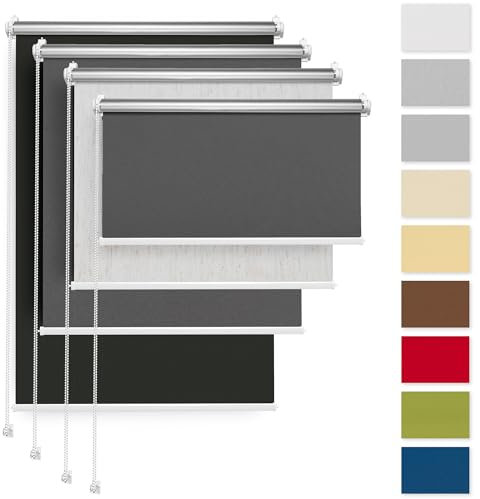 Rettika Verdunkelungsrollo ohne Bohren, für Fenster, Breite 90 cm, Höhe 220 cm, Graphit Farbe, Klemmfix Montage, Jalousien Fenster, Fenster rollos für innen, Klemmrollo