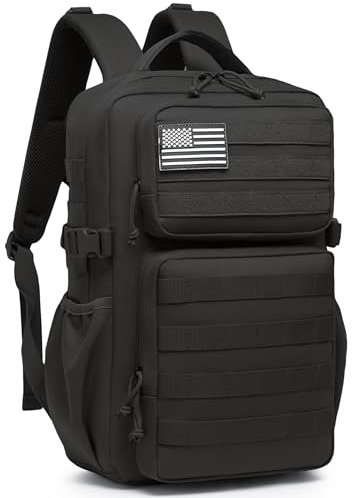 Militärischer taktischer Rucksack für Herren, wasserdichter Tagesrucksack, 3-Tage-Assault-Pack, Molle-Tasche mit Wasserflaschenhalter, Schwarz, 25L, Taktischer Rucksack