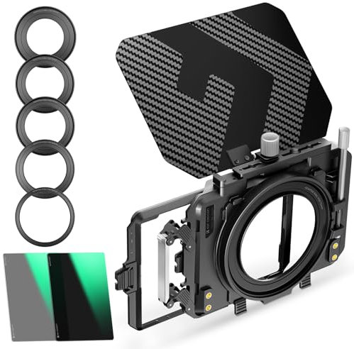 K&F Concept Mini Matte Box Lite con ND4 ND32 Filtro 4x5,65, Bandiera Superiore Carbonio con 2 Vassoio Filtro 4''x5,65 per DSLR Fotocamere Mirrorless con Anello Adattatore Circolare 67/72/77/82/95mm