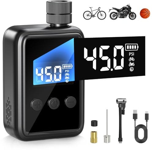 Mini Electric Bike Pump, Couleeur Ultra-Small 150 PSI Bike Pump Portable with Digital LCD Pressure Gauge, 500mAh Type-C Fast Charging Bike Air Pump Compatible with Schrader and Presta Valves