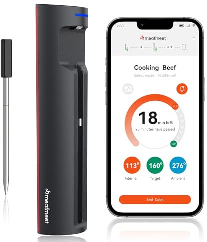 Meatmeet Pro | WiFi Wireless Meat Thermometer, Bluetooth Meat Thermometer with Smart APP, Ultra-thin Probe, Improved Stability, Long Range, 100% IP67 Waterproof, Oven, BBQ and Grill