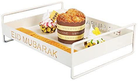 Vassoio da Portata Bianco Stile Vintage, Vassoio da Portata in Metallo con Due Manici per Feste, Caffetteria, Bar, Ampiamente Utilizzato (Bianco Grande)