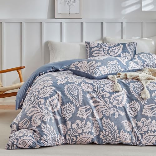 Lekesky King Size Duvet Cover Sets Blue Bedding Sets Traditional Paisley Pattern Blue Kingsize Duvet Cover Sets (1x Duvet Cover, 2x Pillowcase) Microfiber King Size Bedding 230x220 cm