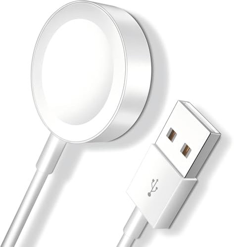 Ladekabel für Apple Watch, Uhr Kabel USB Schnellladegerät Tragbare Ladestation, 【MFi-Zertifiziert】 Magnetisches Kabel Cable Kompatibel mit Apple Watch Series 9/8/SE/7/6/5/Ultra/4/3/2/1-Weiß