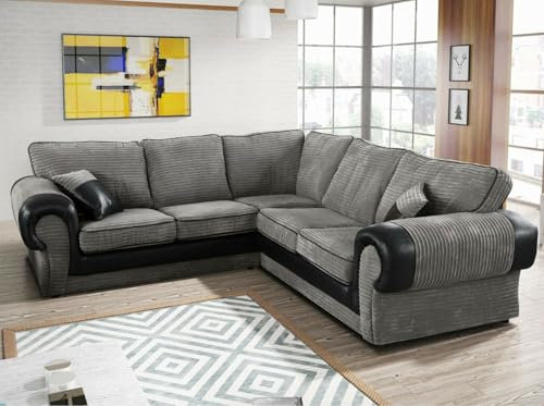 Tango Kingsize Jumbo Cord Sofa Range – Luxurious Living Room Furniture with Deep Seating L Shape Sofas, Corner Symmetrical Sofas (GREY/BLACK, Corner Symmetrical Sofa)