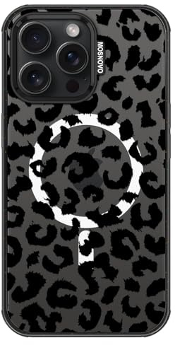 MOSNOVO Magnetische Hülle für iPhone 15 Pro Max, 3m Militärstandard-Schutz, Kompatibel mit MagSafe, Stoßfeste Handyhülle für iPhone 15 Pro Max - Schwarzer Leoparden-Print - Transparent Schwarz