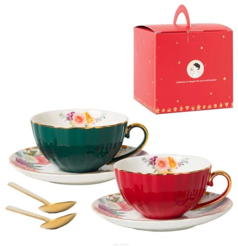 xbiez Juego de tazas de té de porcelana china con diseño de flores vintage, juego de taza de té y platillo con patrón de flores para uso en oficina y cafetería
