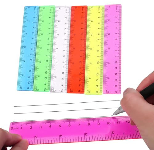 6 Stück 15 cm/6 Zoll Kunststoff Lineal, Bunt Transparent Gerades Lineal mit Zentimetern und Zoll Präzision Messwerkzeug für Schule, Büro, Zuhause, Klassenzimmer, Verschiedene Farben (COLOR:Bunt)