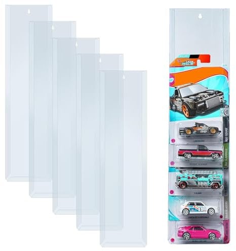 5 Pcs Car Diecast Display Case Toy Car Sleeve Match-Box Packaged Cars Storage, Display Case Wall Mount Car Storage Organizer Display Shelf Rack Clear Holds Up to 45 Cars for Collectors