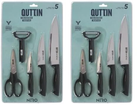Quttin | Set De 5 Cuchillos, Pelador Y Tijera Colección Nero - Set de Cuchillos Cocina - Set de Cuchillos Profesional - Set Cuchillos Calidad (Paquete de 2)