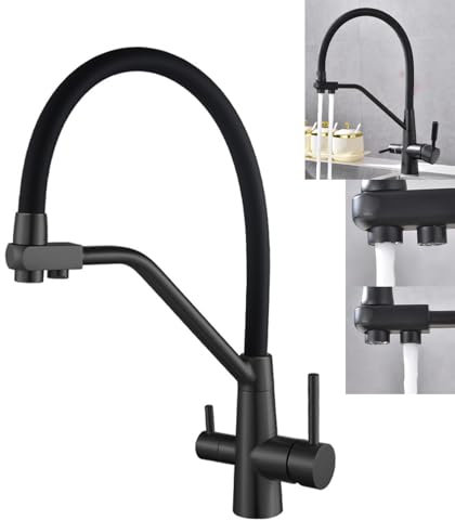 VICTOVA Grifo de Cocina 3 vias osmosis con Agua Fría y Caliente, Canal Independiente para Agua Purificada, Latón Duradero (osmosis negro)