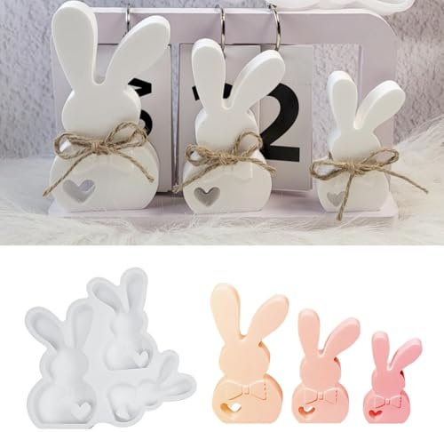 Silikonformen Gießformen Ostern, DIY Hasen Silikonform Ostern,3D Kaninchen Gießform Ostern,Hase Gips Zum Gießen Ostern Silikonformen Ostern Gipsform Osterhasen Silikonform Für DIY Handwerk