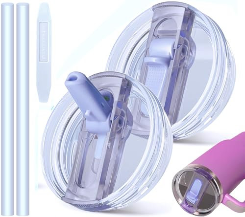 40oz Leakproof Lids for Stanley Cup - Tumbler Detachable Flip Straw Lid,Lids Replacement for Stanley Cups,Travel Cup Accessories,Set with Cover,Straw,Non Spill Lid, Detachable Tool(Purple-2PCS)