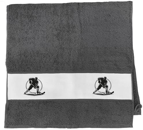 Huuraa Handtuch Eishockey Hockey Geschenk | 50x100cm Graphite Baumwolle Handtuch Geschenkidee Graues Gästehandtuch mit Motiv Gästetuch Weich und Saugstark
