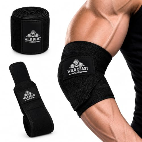 WildBeast Elbow Wraps for Weightlifting Men(Pair), Stretchable 41 Elbow Compression Strap, Weightlifting Strap for Bench Press, Strength Training & Fitness Support (Black)
