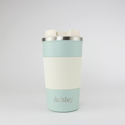 cribstar Personalised Engraved Insulated Travel Mug | Stainless Steel Tumbler | Double-Walled Tea/Coffee Cup | Leak-Proof & Reusable | Keeps Drinks Hot 12h / Cold 24h | Thermal Mug (Sage, 510ml)